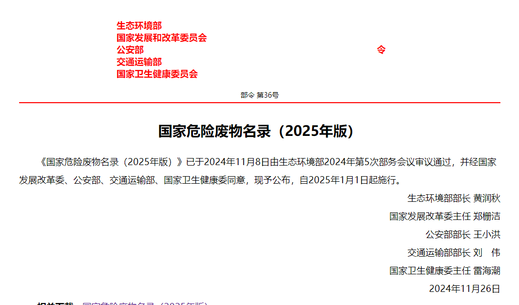 国家危险废物名录（2025年版）